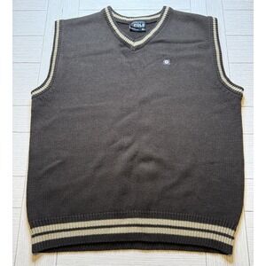 Southpole Men's sweater vest chocolate brown with tan stripe V Neck Sz XL Preppy